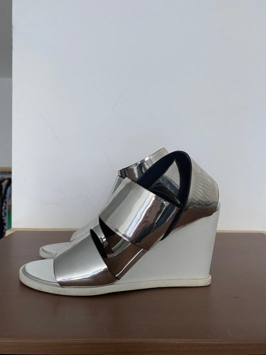 & Other Stories Silver Mirrored Wedge Sandals Size 5