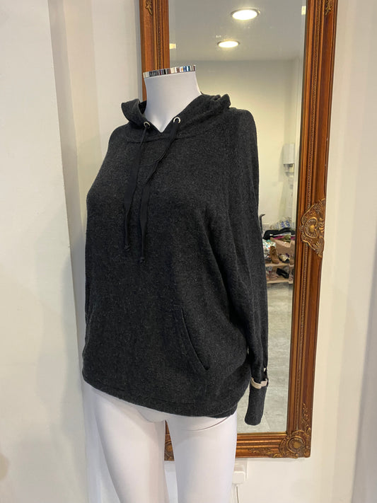 Mint Velvet Dark Grey Hooded Sweatshirt with Chevron Motif Size XS 6-8