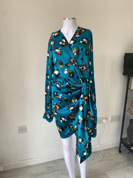 Never Fully Dressed Blue Leopard Print Wrap Dress Size 16