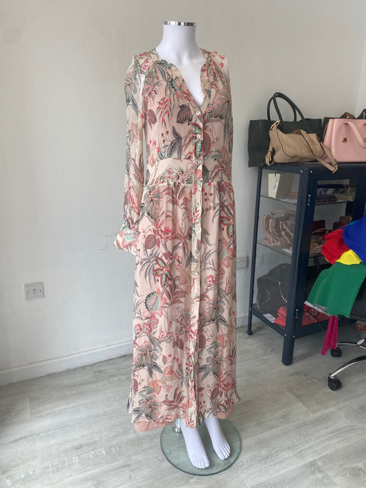 Massimo Dutti Pink Floral Midi Dress Size 8-10