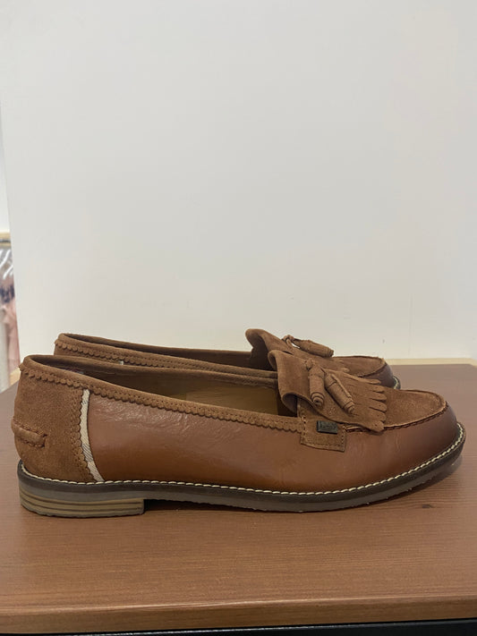 Barbour Brown Leather and Suede Naomi Loafers Brand New Size 8