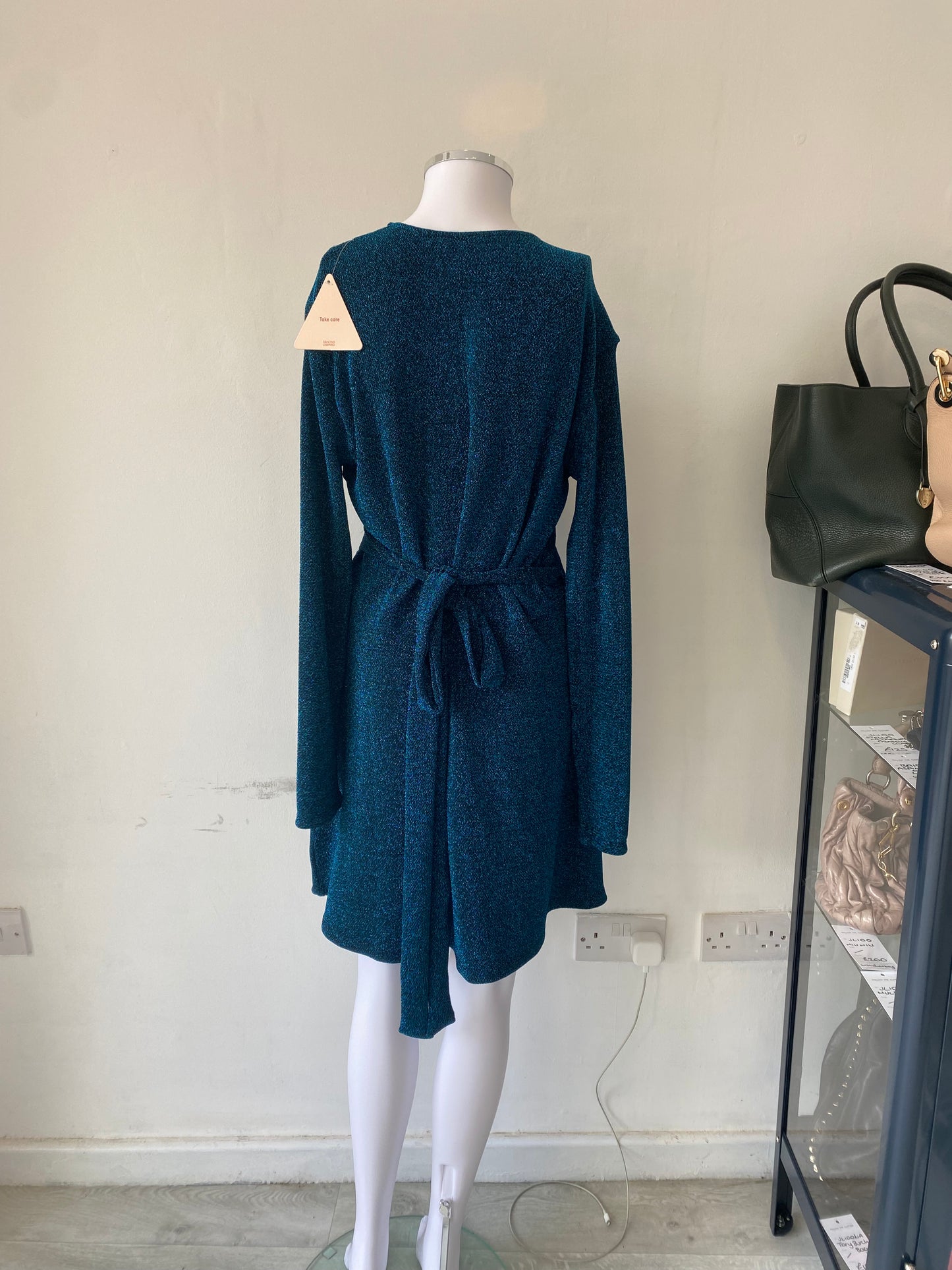 Dancing Leopard Blue Shimmer Wrap Dress Size 16