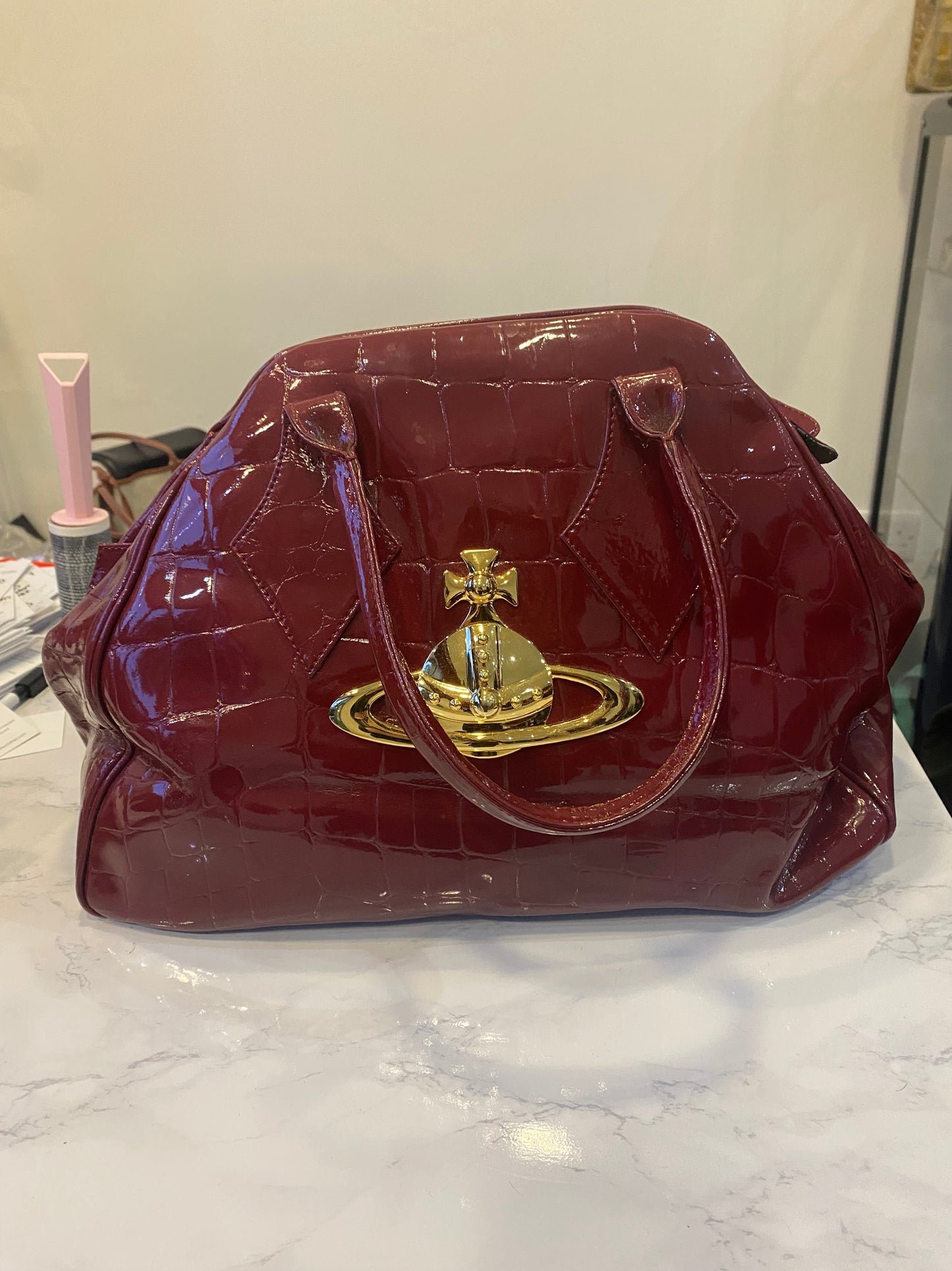 Vivienne Westwood Red Patent Leather Crimson Handbag with Dust at