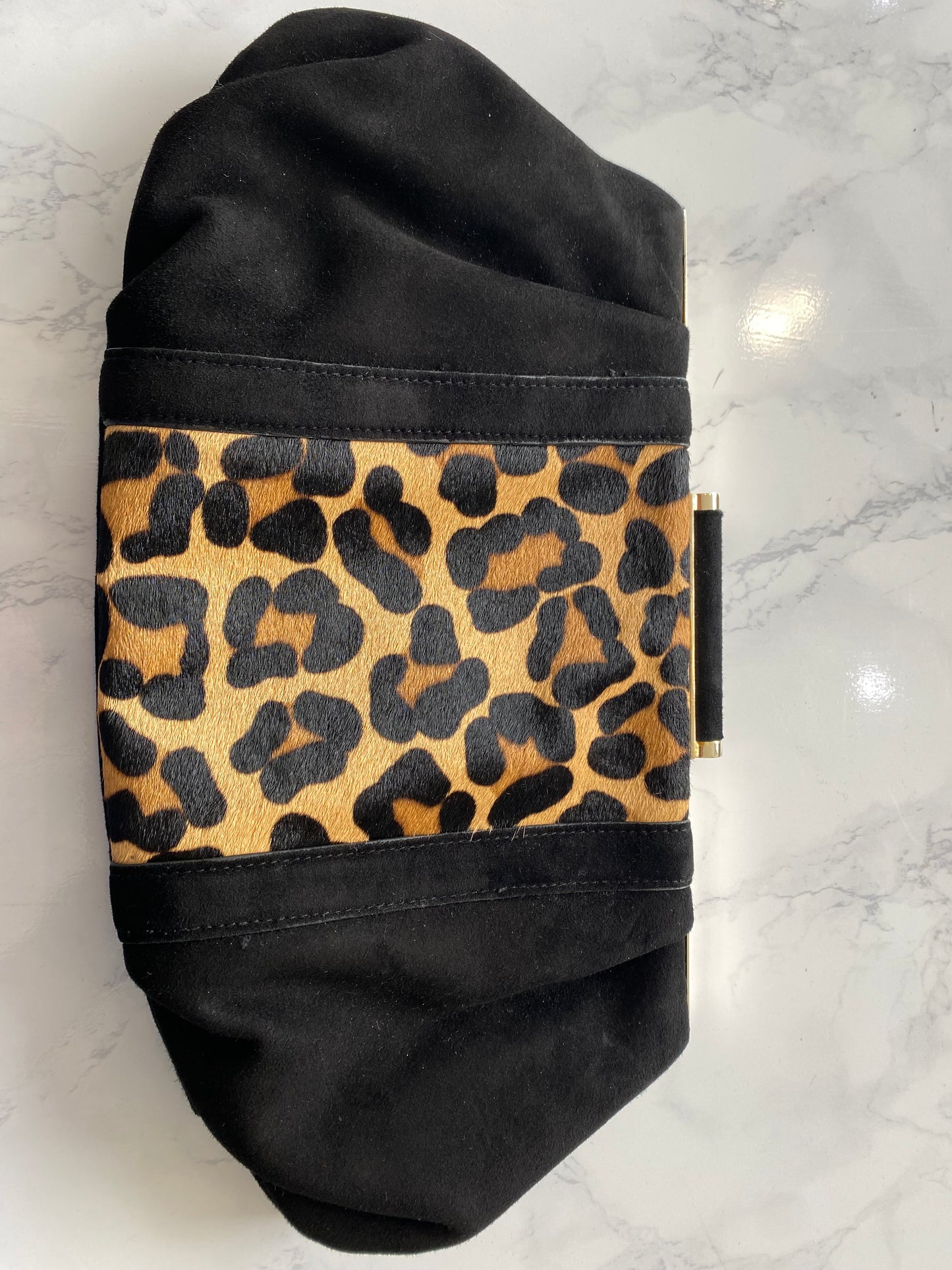 Dune Black Suede and Leopard Print Pony Hair Handbag