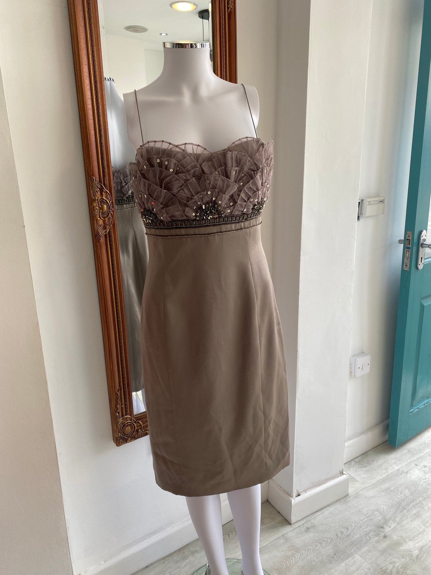 Karen Millen Mauve Strapless Beaded Dress Size 12