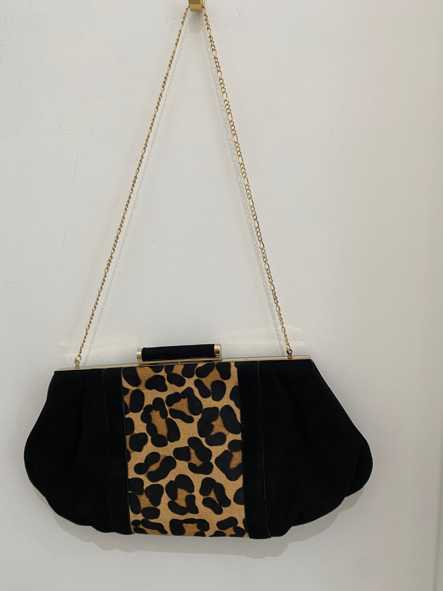 Dune Black Suede and Leopard Print Pony Hair Handbag