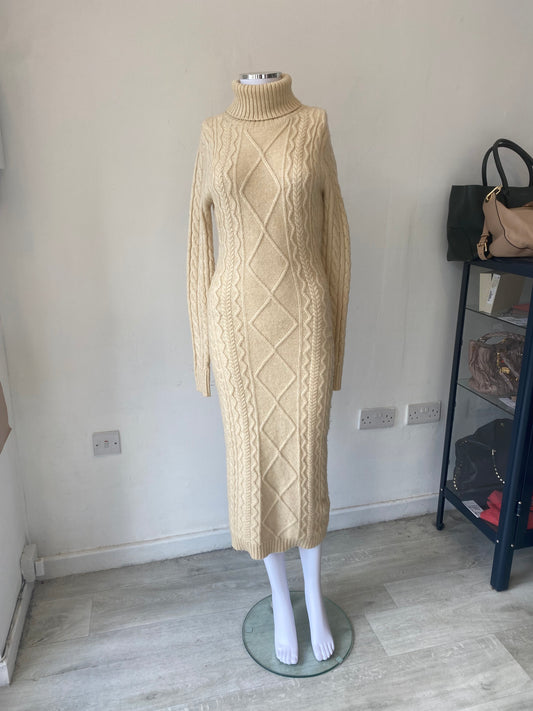 Michelle Keegan Beige Cable Knit Jumper Dress Size Small 8-10