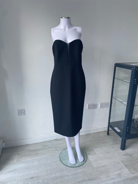 Coast Black Midi Bandeau Strapless Dress Size 12 New with Tags