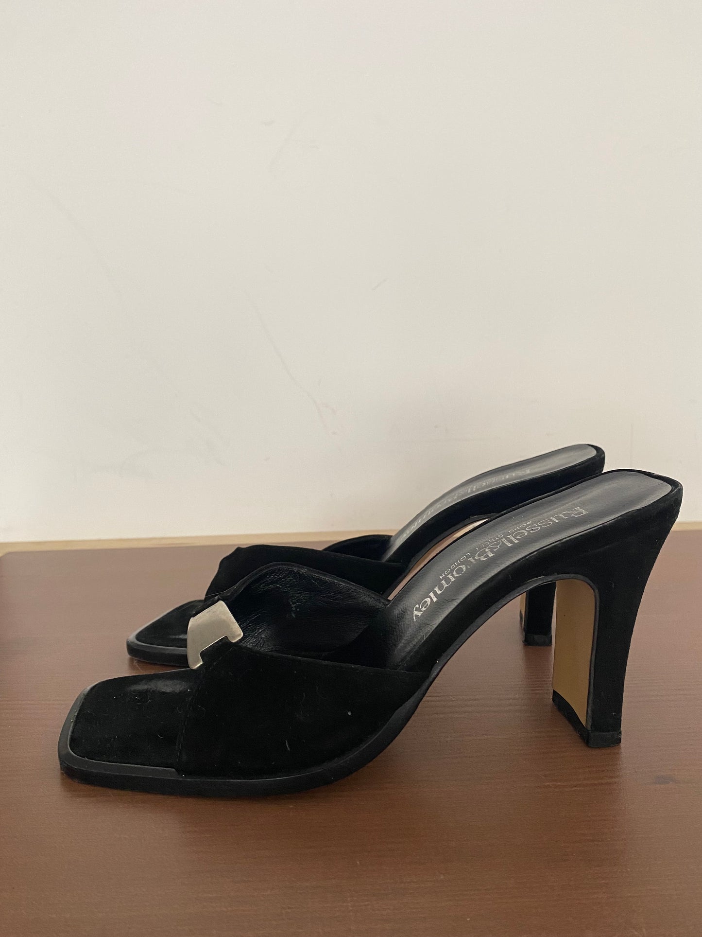 Russell and Bromley Black Heeled Mules Size 2.5