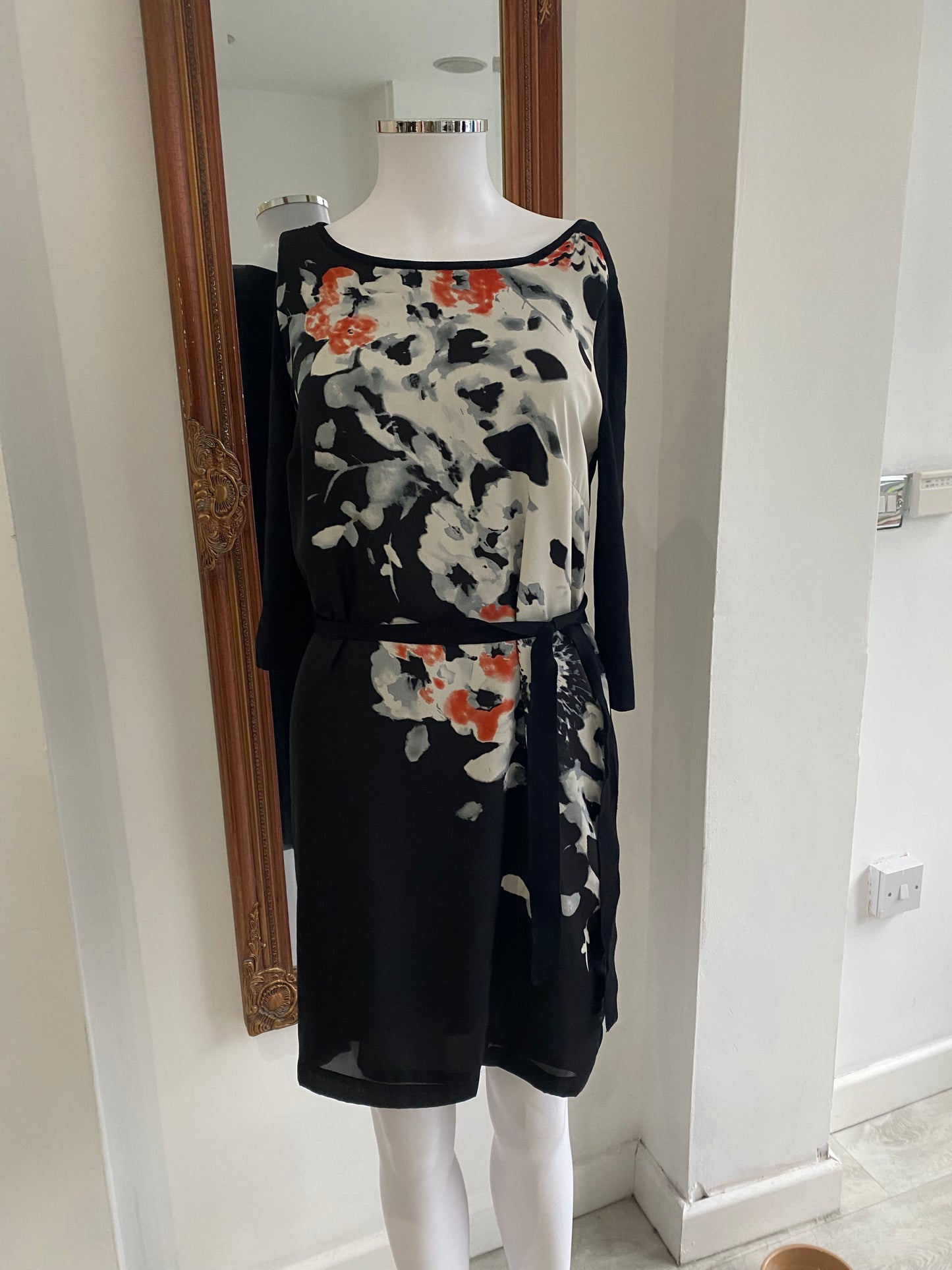 Coast Black Floral Panel Dress Size 8