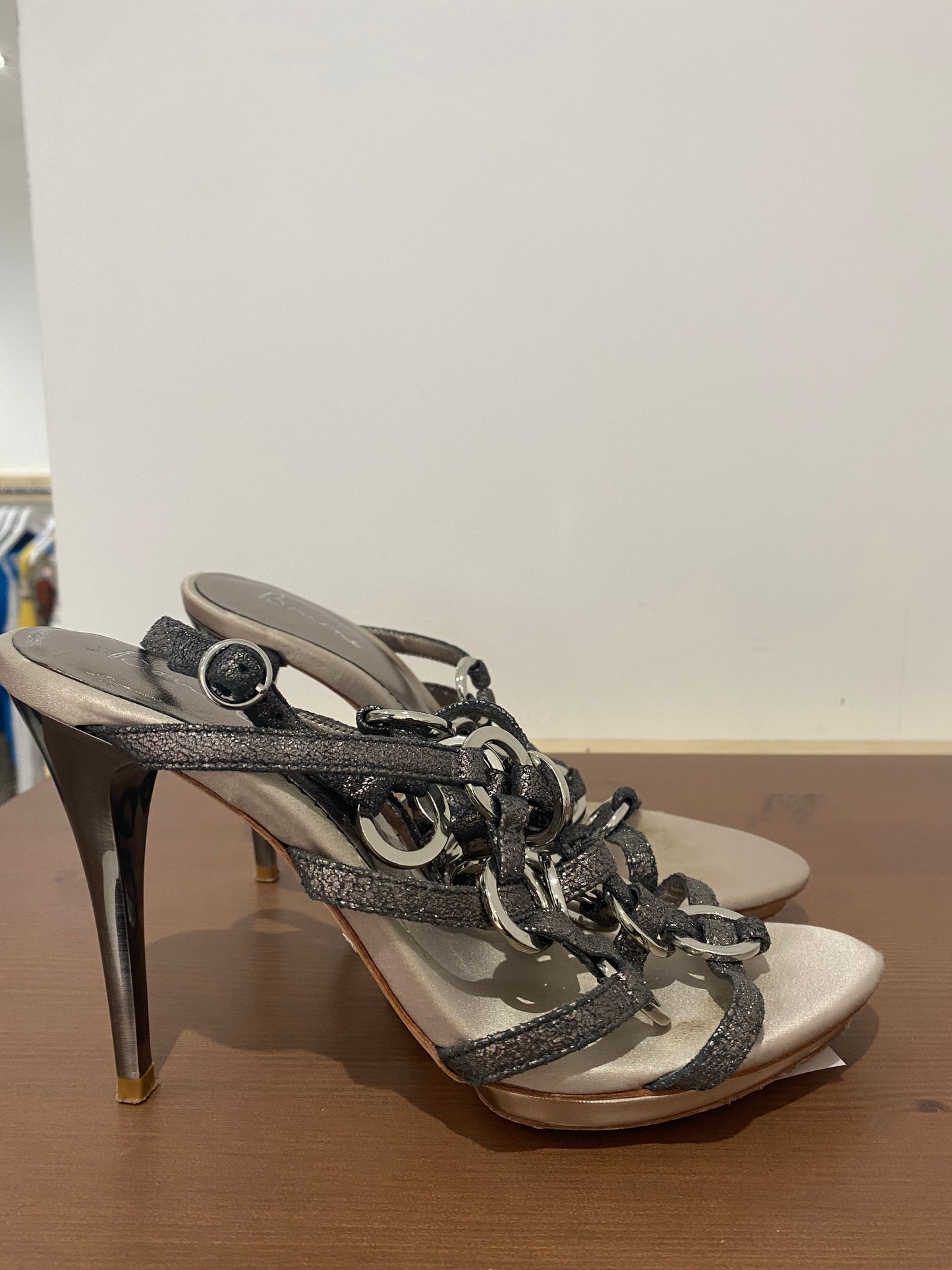 Bourne Silver Leather Ankle Strap Shoes Size 5