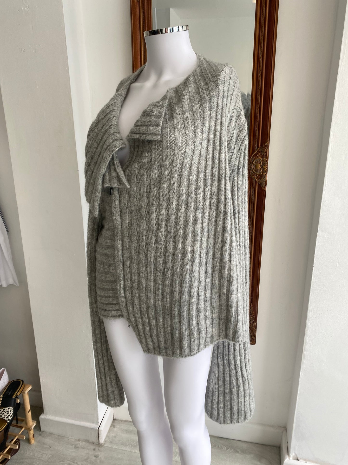 Sarah Pacini Grey Mohair Blend Zip Up Jumper One Size