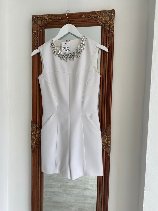 Ted Baker White Playsuit with Crystal neckline Size 6-8