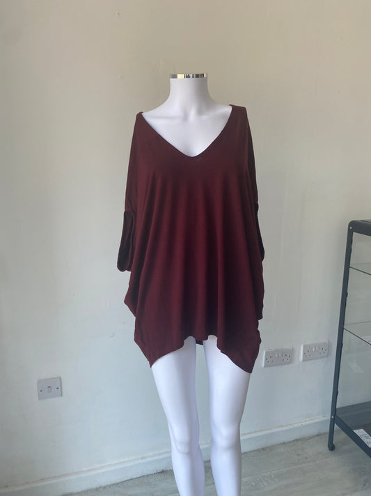 All Saints Burgundy Batwing Top Size Large 14-16