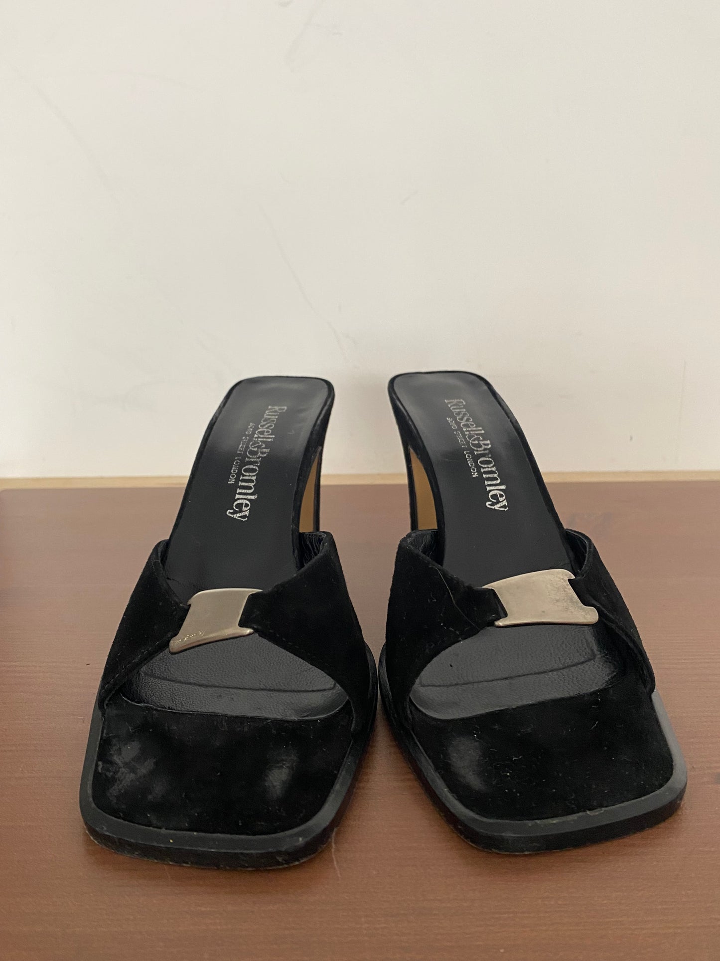 Russell and Bromley Black Heeled Mules Size 2.5