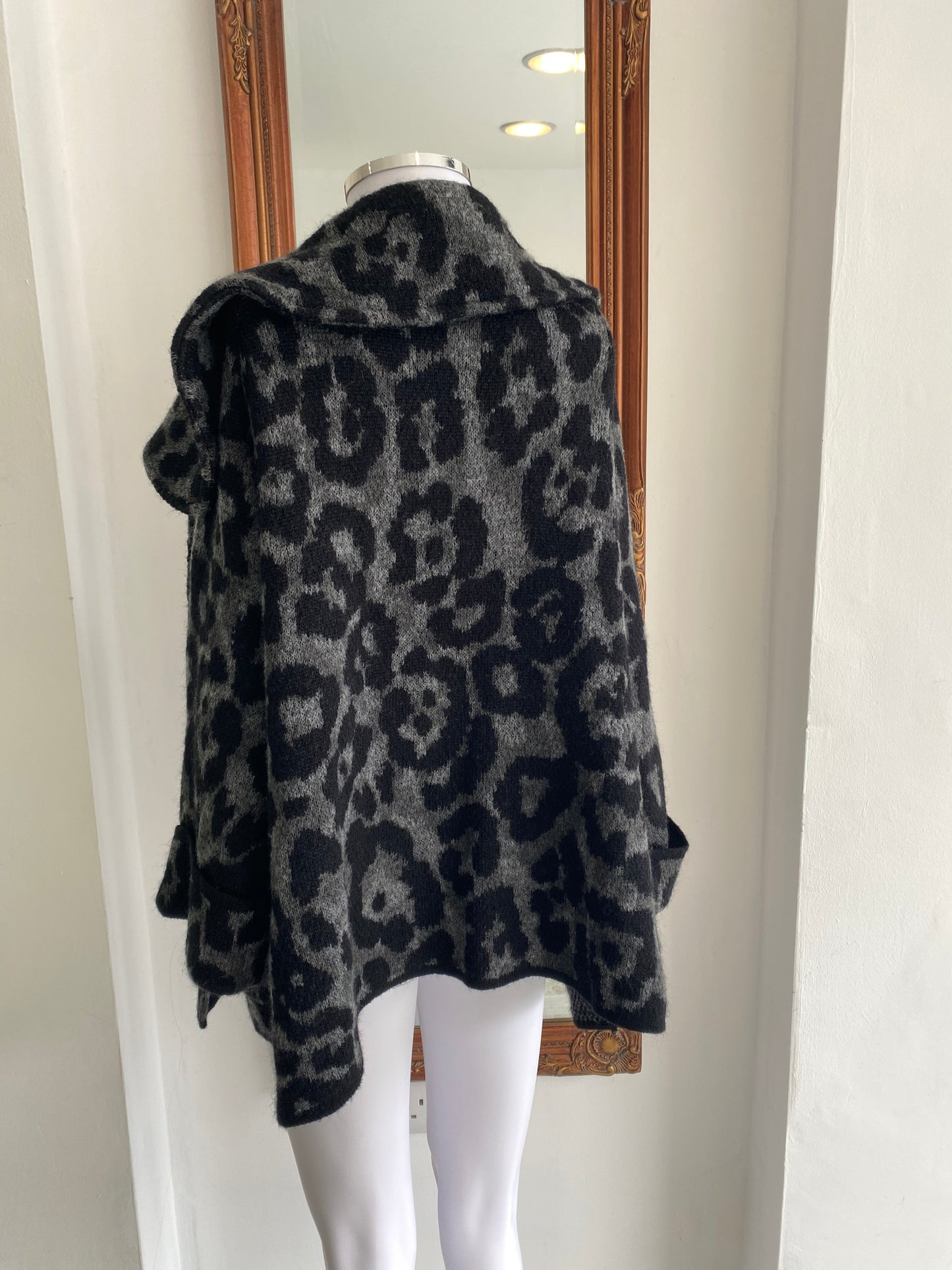 Faber Grey Leopard Print Mohair Cardigan Coat