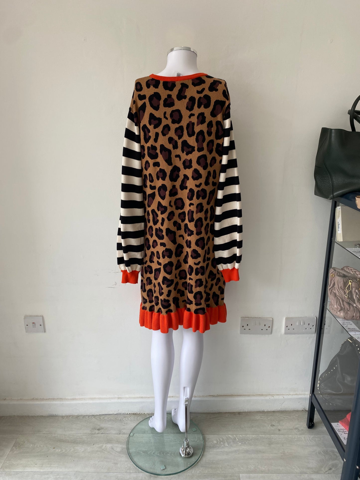 Never Fully Dressed Leopard Print Knit Dress with Striped Sleeves Size 16