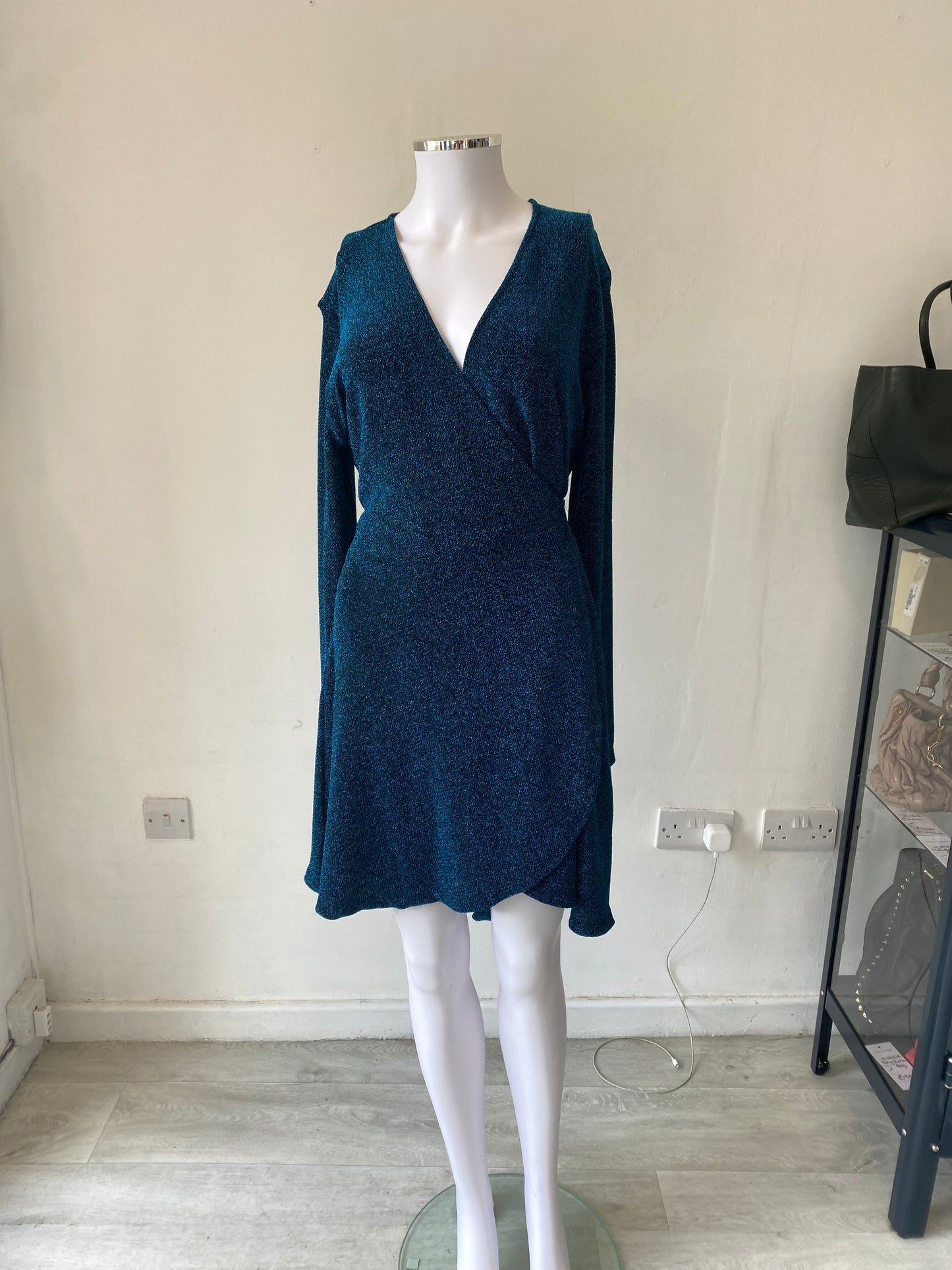 Dancing Leopard Blue Shimmer Wrap Dress Size 16