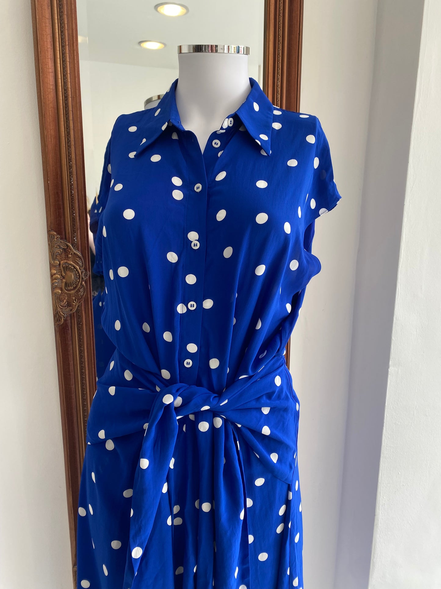 & Other Stories Blue Polka Dot Midi Dress size 8