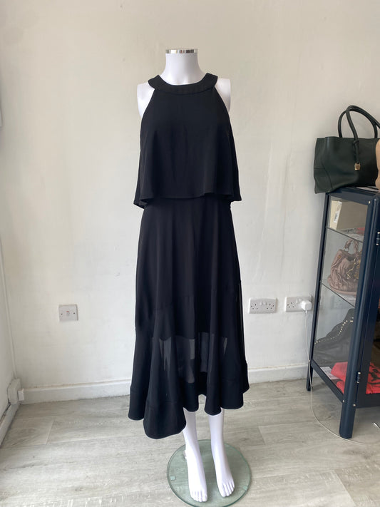 Coast Black Midi Tiered Dress Size 14