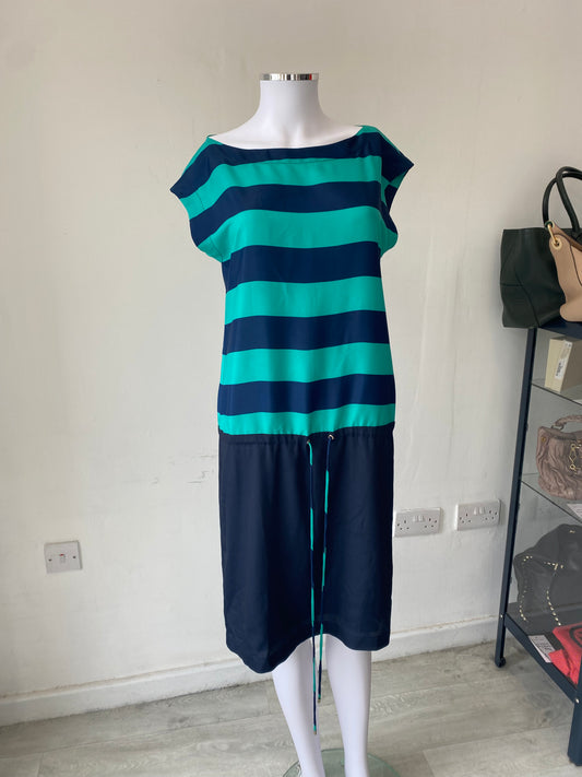 Adolfo Dominguez Green and Navy Striped Dress Size 8-12