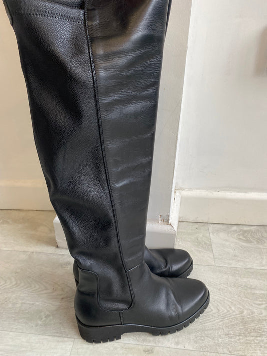 Moda in Pelle Black Leather Knee High Boots Size 6