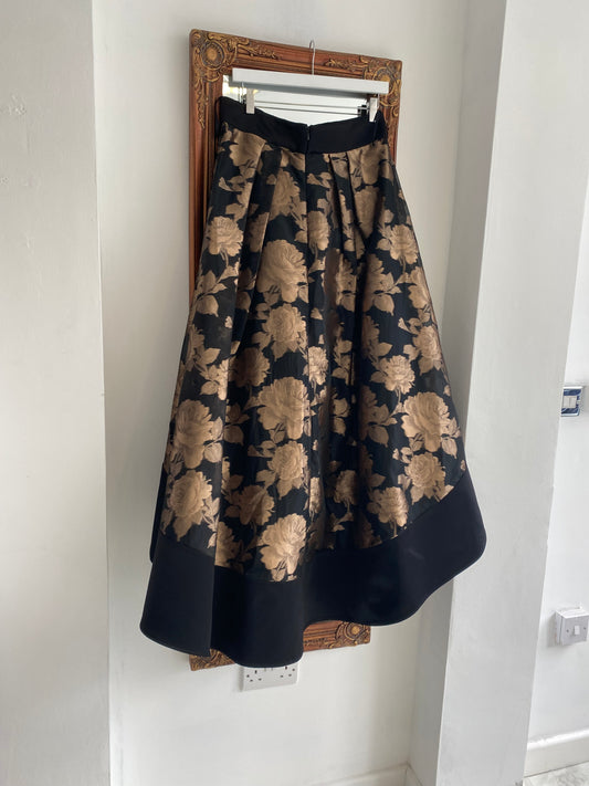 Coast Black Flared Skirt with Gold Floral Print Size 14