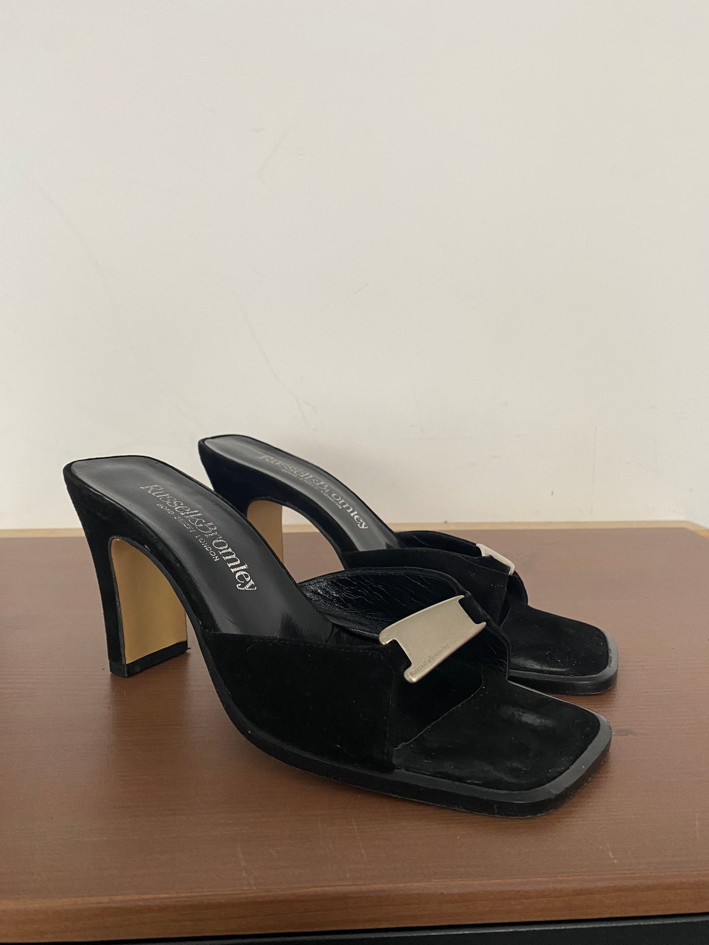 Russell and Bromley Black Heeled Mules Size 2.5