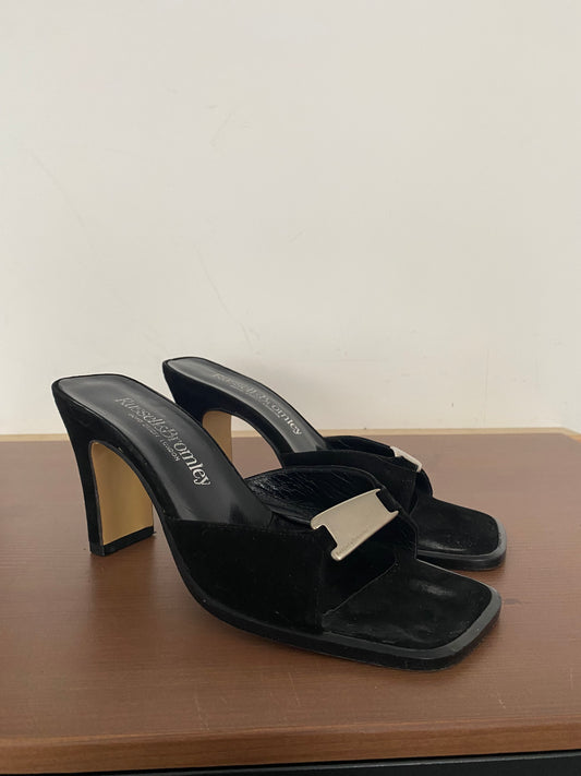 Russell and Bromley Black Heeled Mules Size 2.5