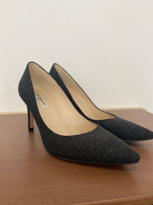 LK Bennett Black Gunmetal Textured Leather Court Shoes Size 5