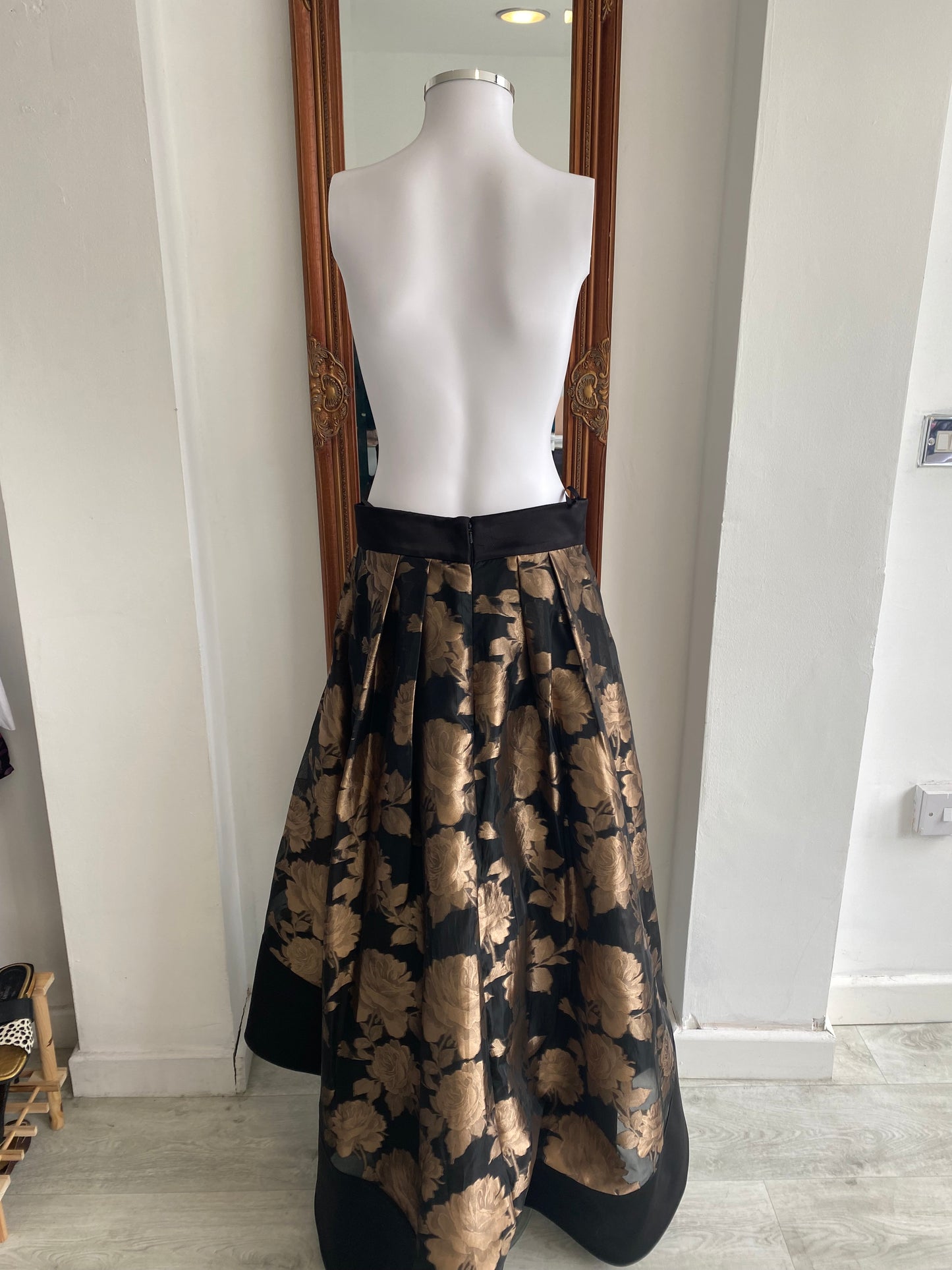 Coast Black Flared Skirt with Gold Floral Print Size 14