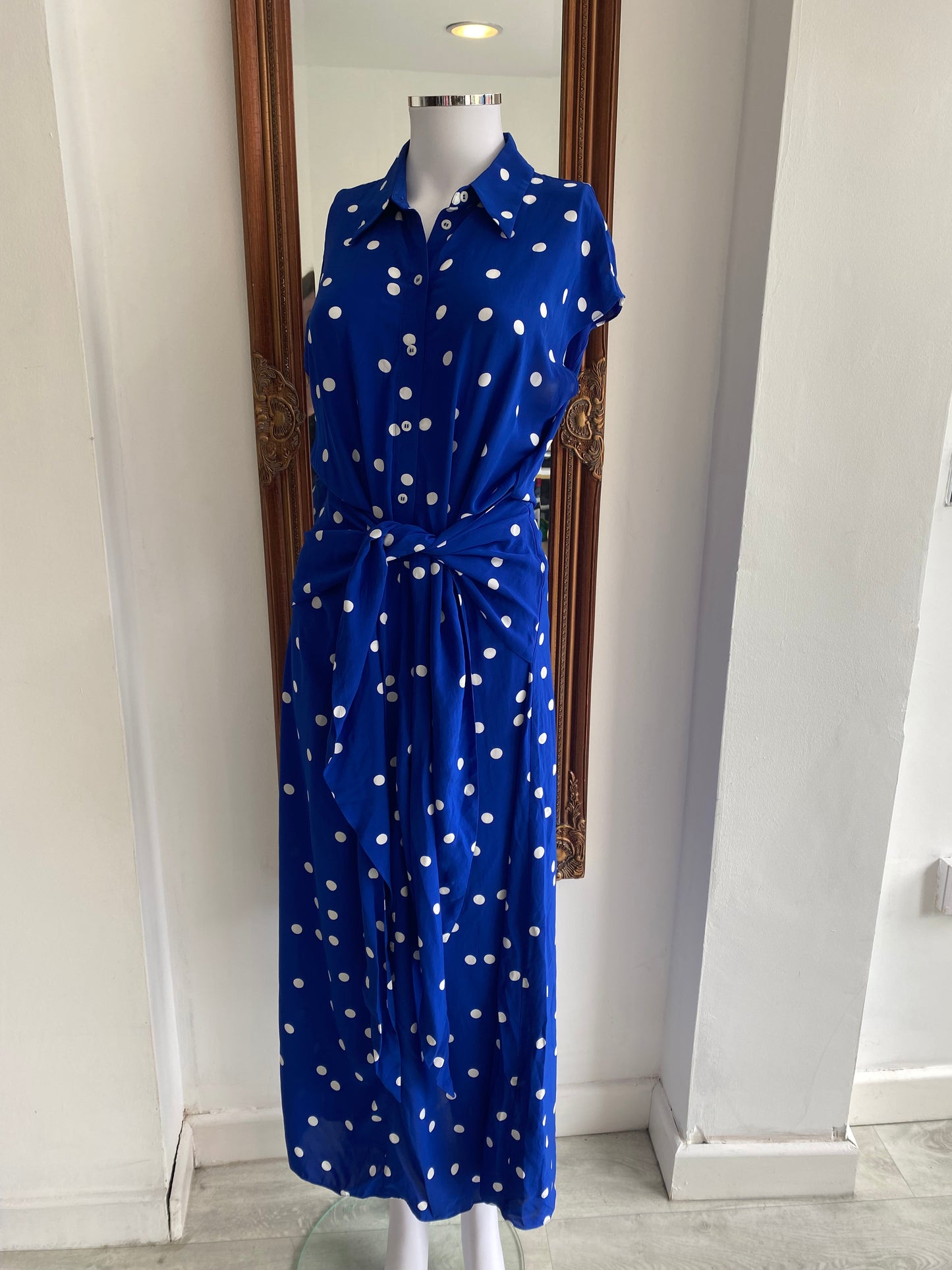 & Other Stories Blue Polka Dot Midi Dress size 8