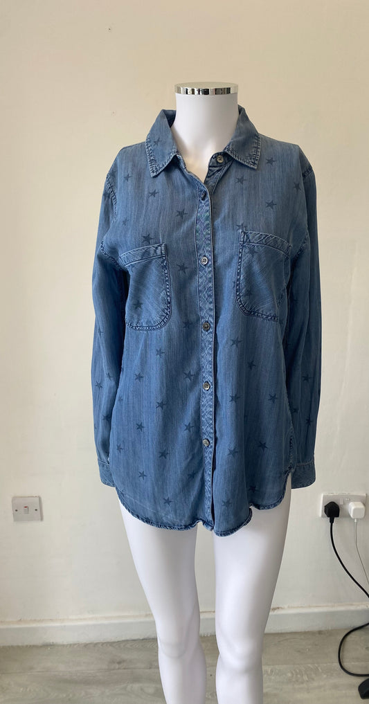 Rails Star Print Denim Look Shirt Size 8