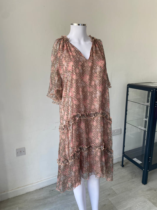 Nissa Beige Floral Floaty Dress Size 12-14