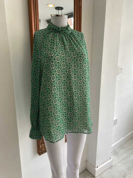 Boden Green Compass Print Top Size 14 New with Tags