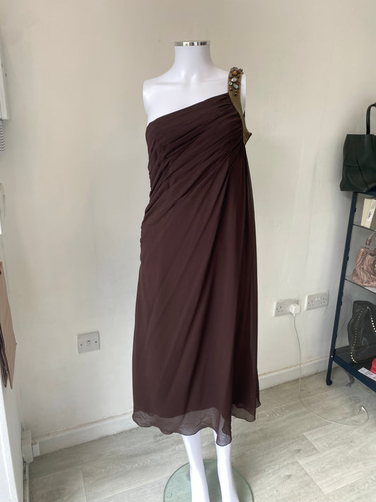 Max Mara Brown One Shoulder Dress Size 14