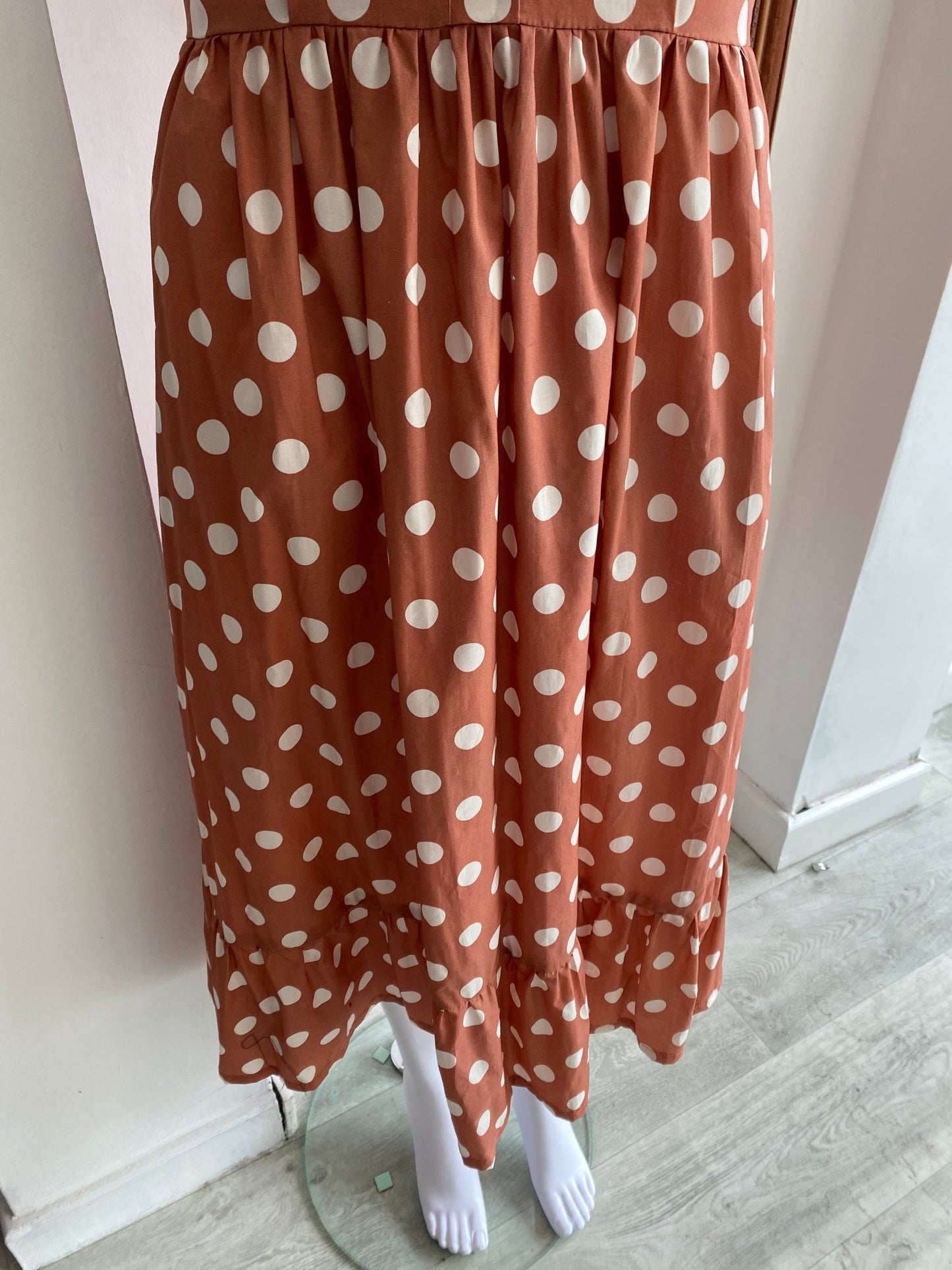 Plum and Pigeon Brown Polka Dot Maxi Dress Size 12