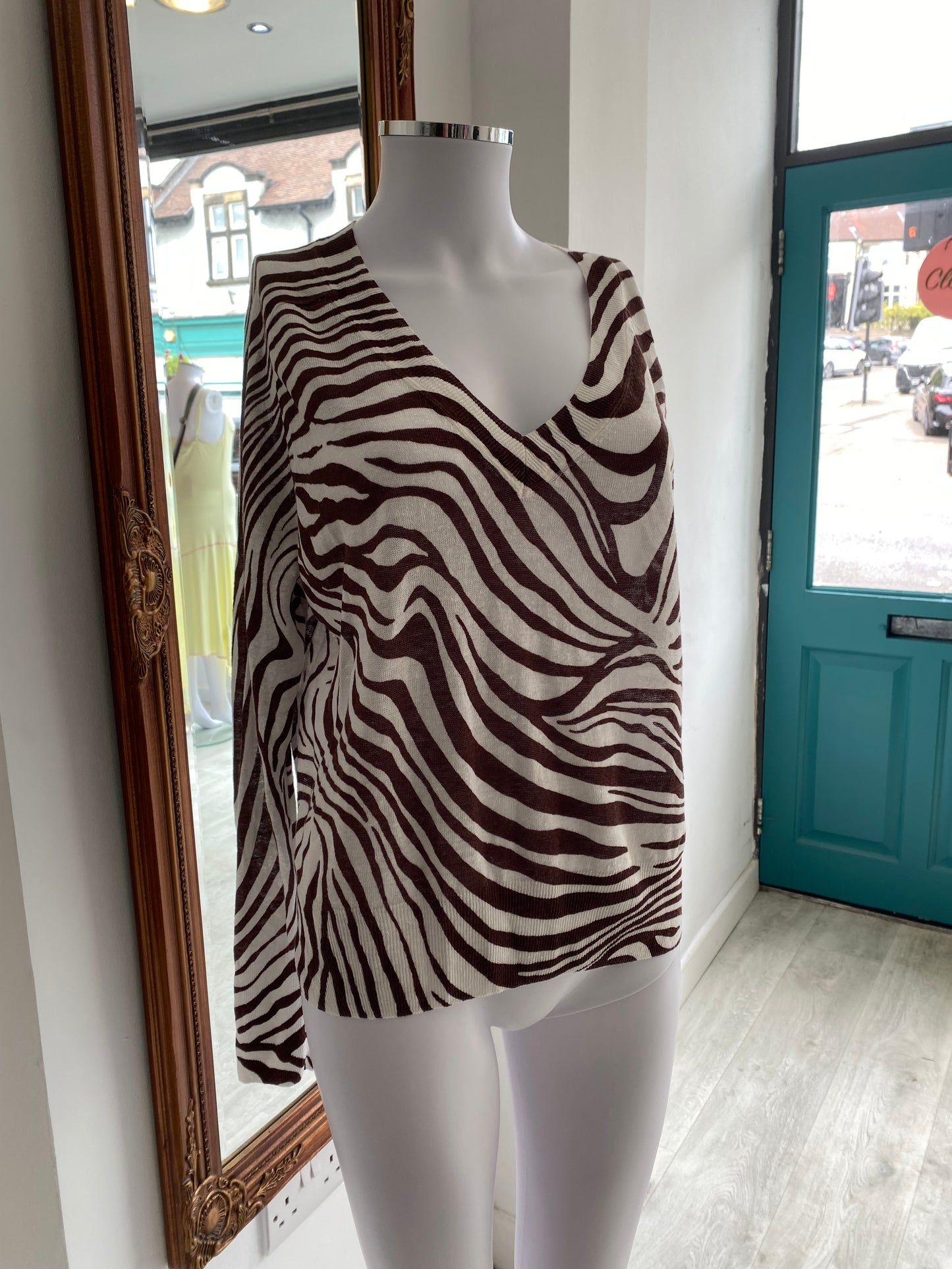 Whistles Linen Knit Animal Print Top Size 8-10