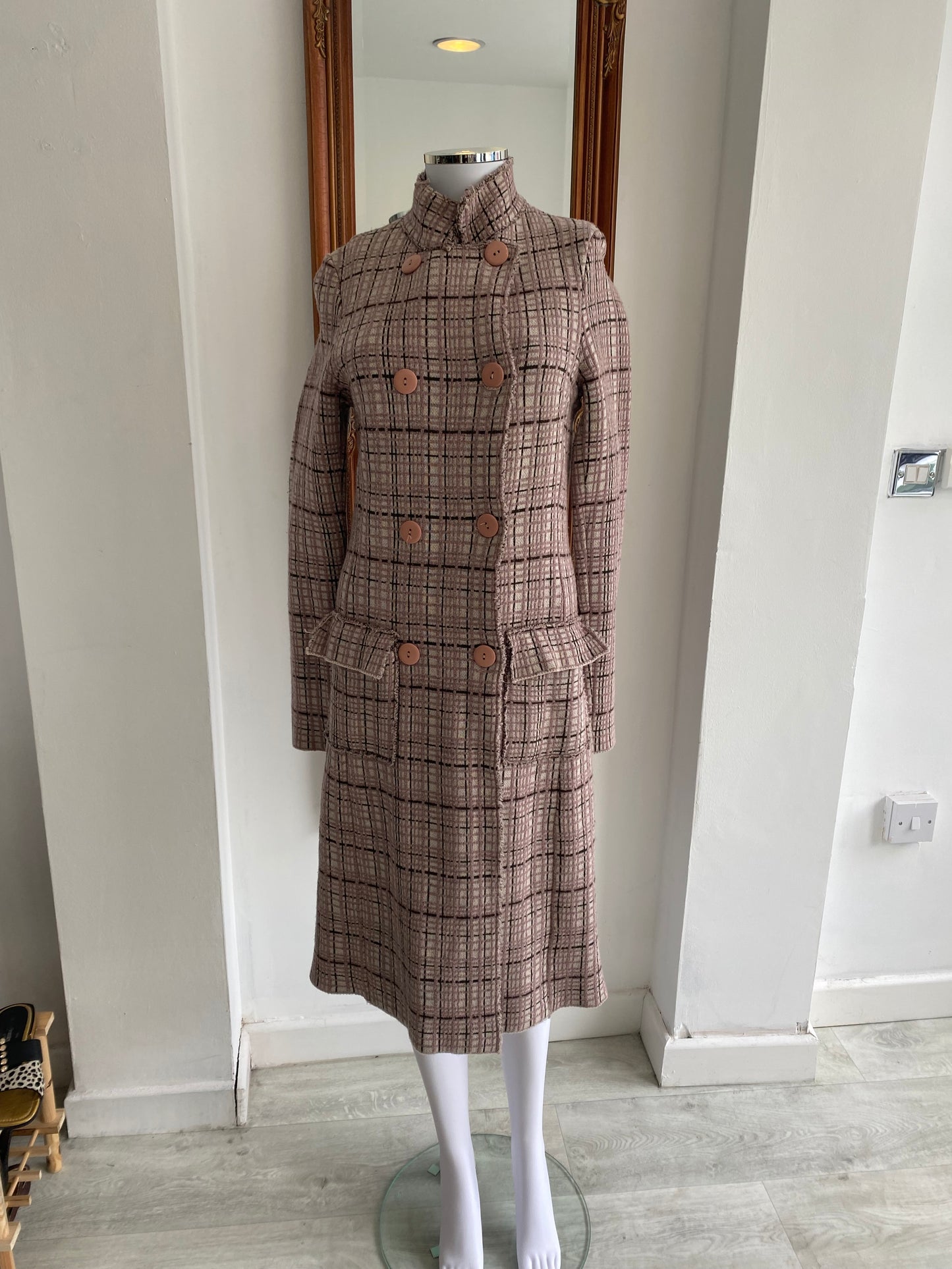 Appartamento 50 Pink Checked Wool Coat Size 8-10