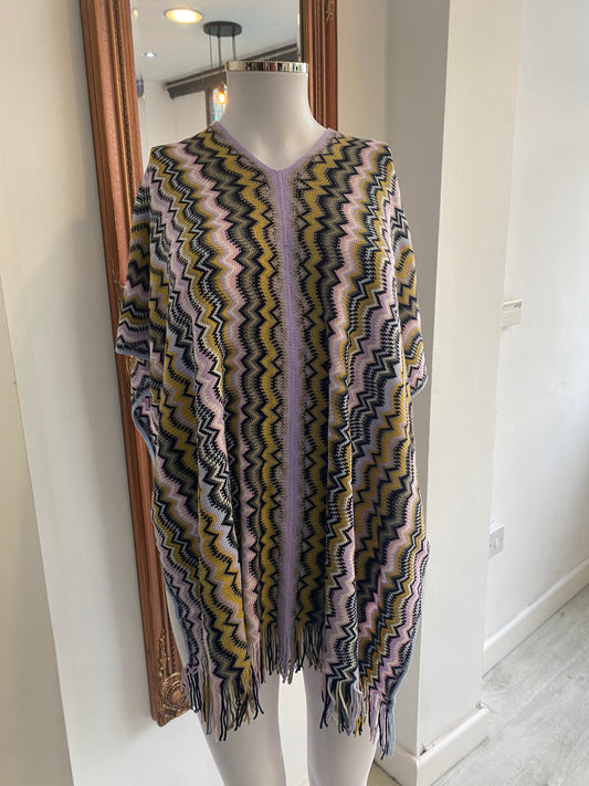 Missoni White Pink & Mustard Striped Knit Kaftan One Size New