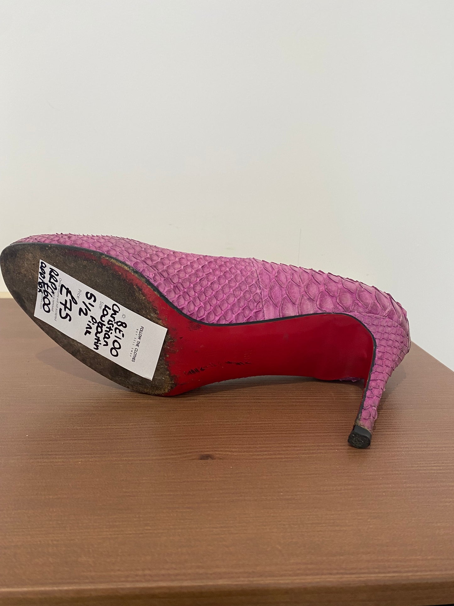 Christian Louboutin Pink Snake Affect Round Toe Heels Size 5.5