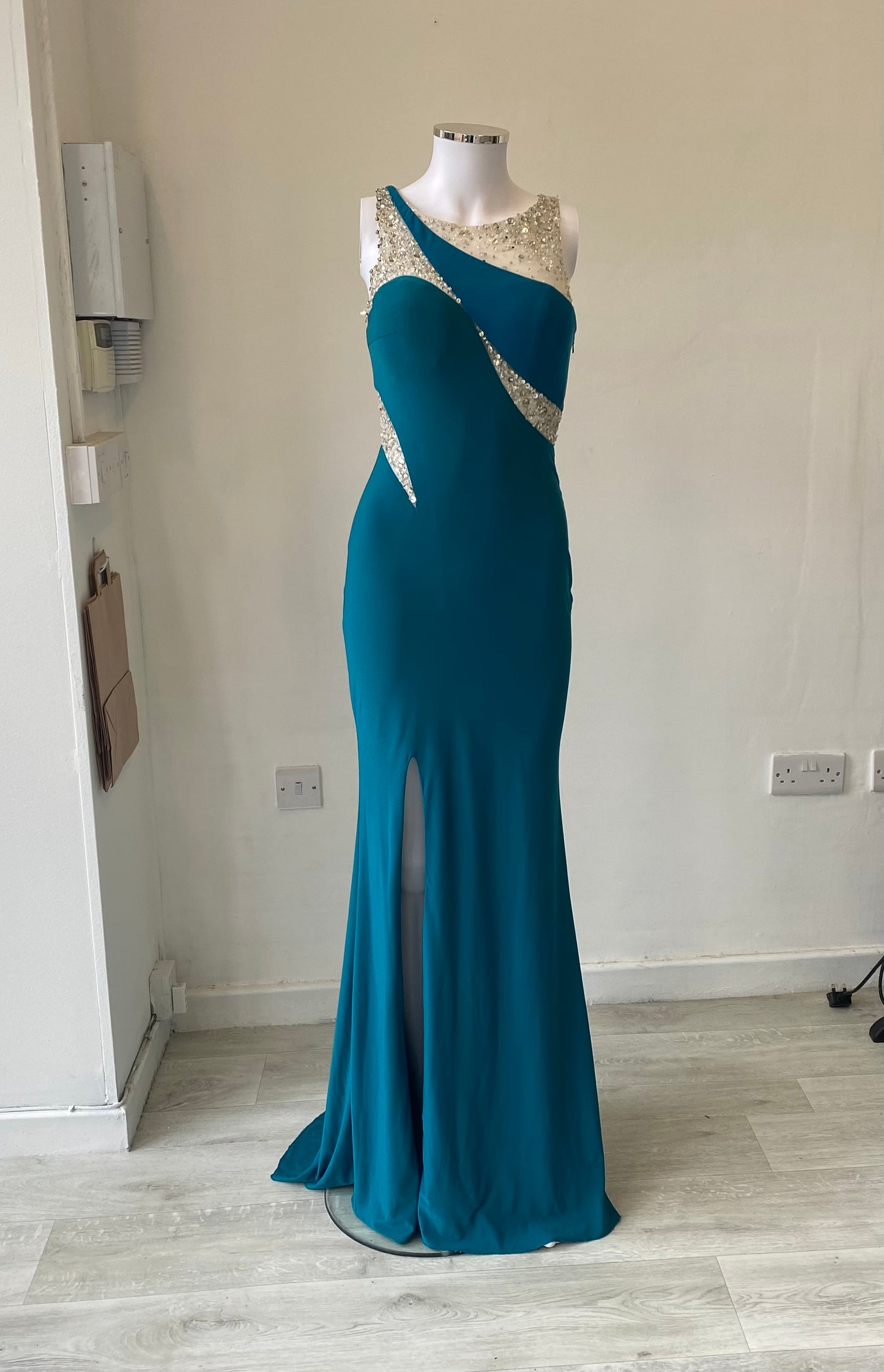 Turquoise and Beaded Full Length Gown Prom Dress Size 8