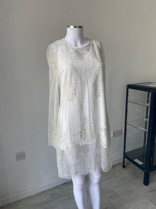 Zara White Glitter Dress Size 8-10