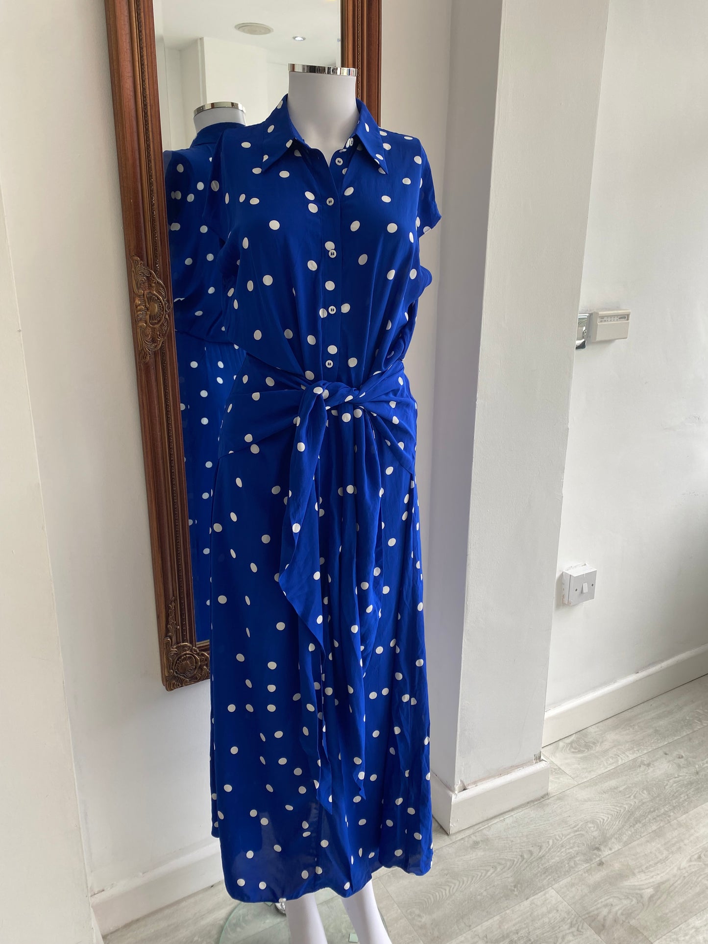 & Other Stories Blue Polka Dot Midi Dress size 8