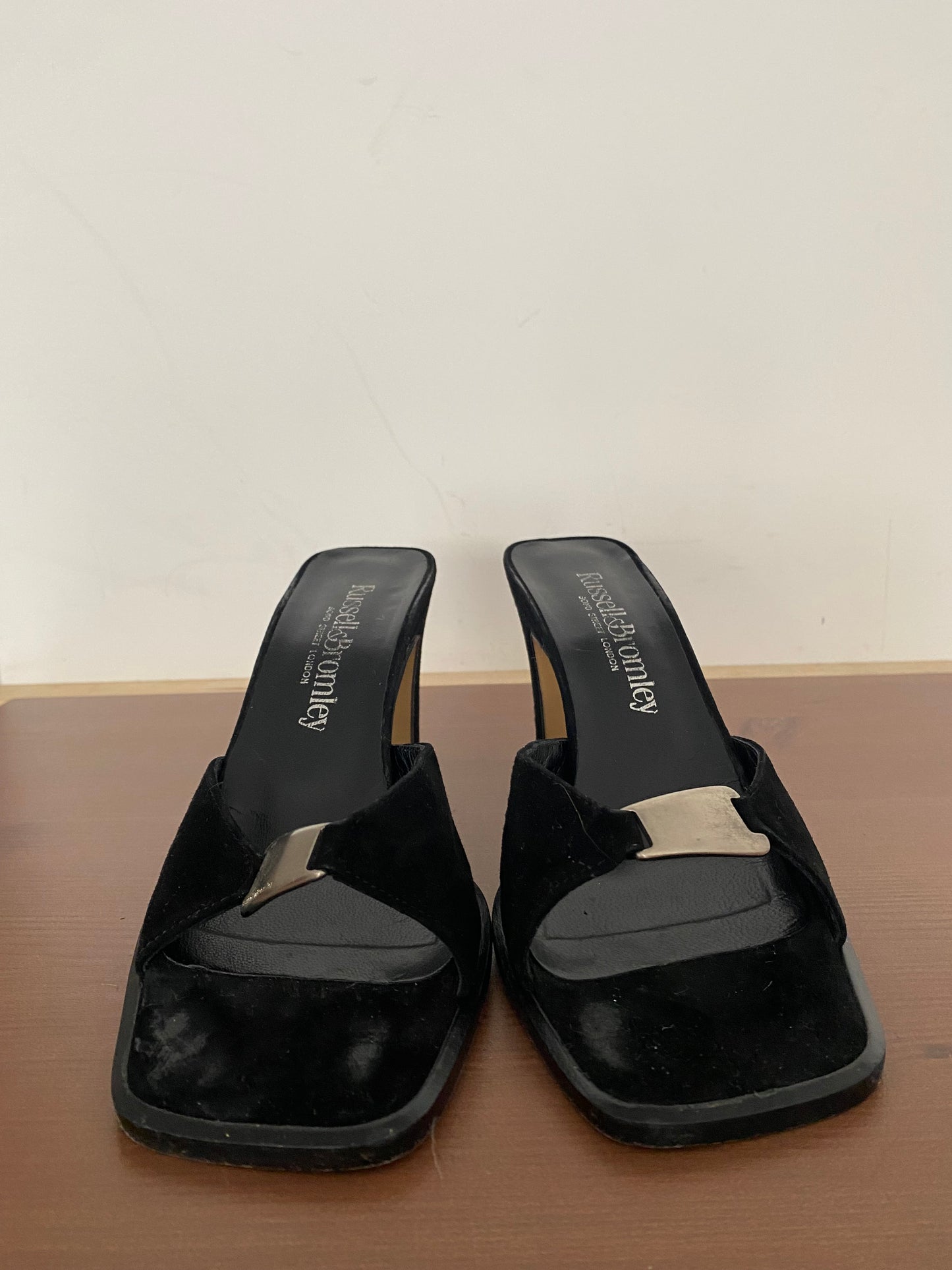 Russell and Bromley Black Heeled Mules Size 2.5