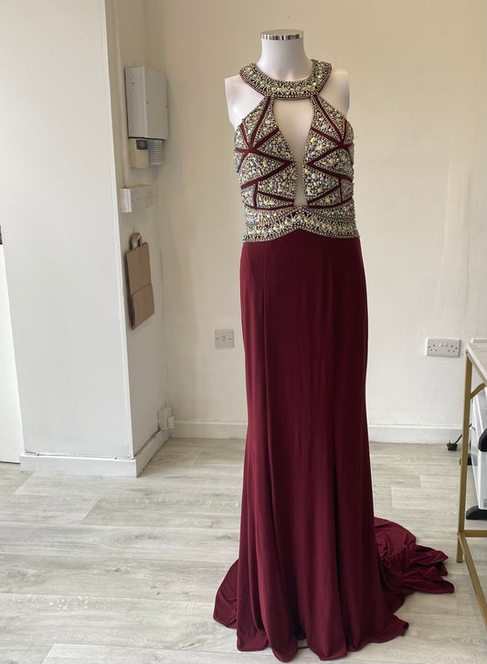 Angel Forever Beaded Burgundy Full Length Gown Prom Dress Size 6-8