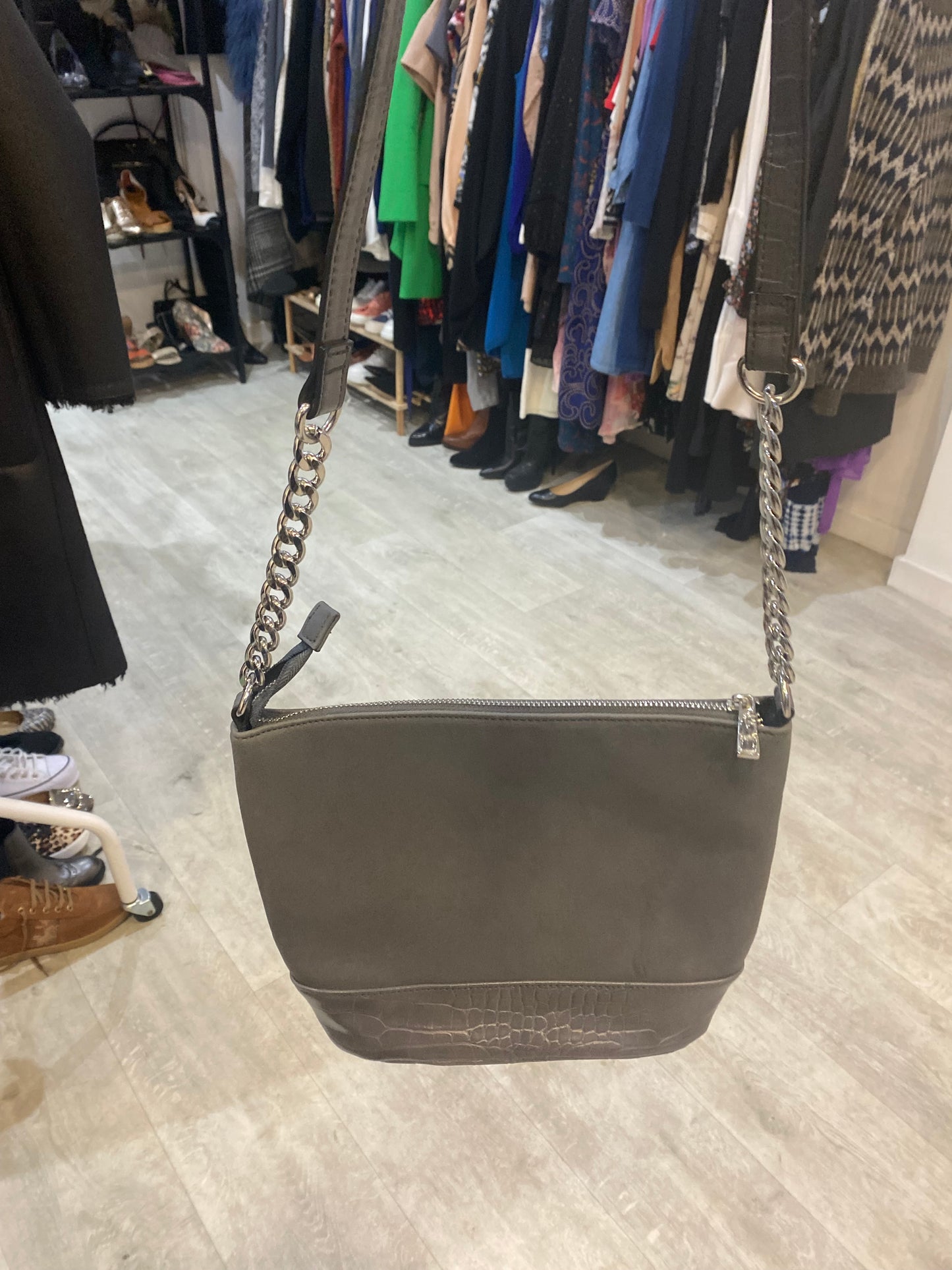 Carvela Grey Suede Shoulder Handbag