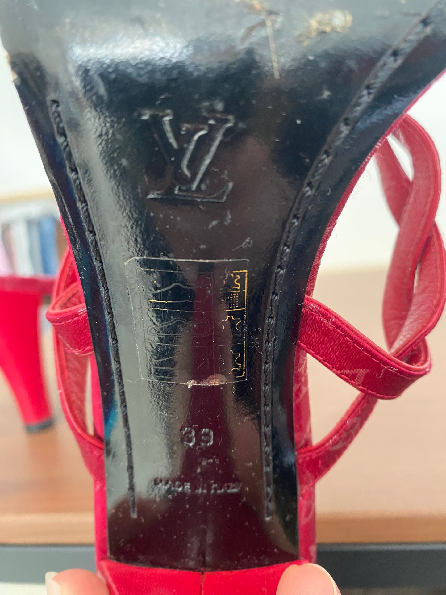 Louis Vuitton Dark Red Monogram Heeled Sandals Size 6 with Dust Bag and Box