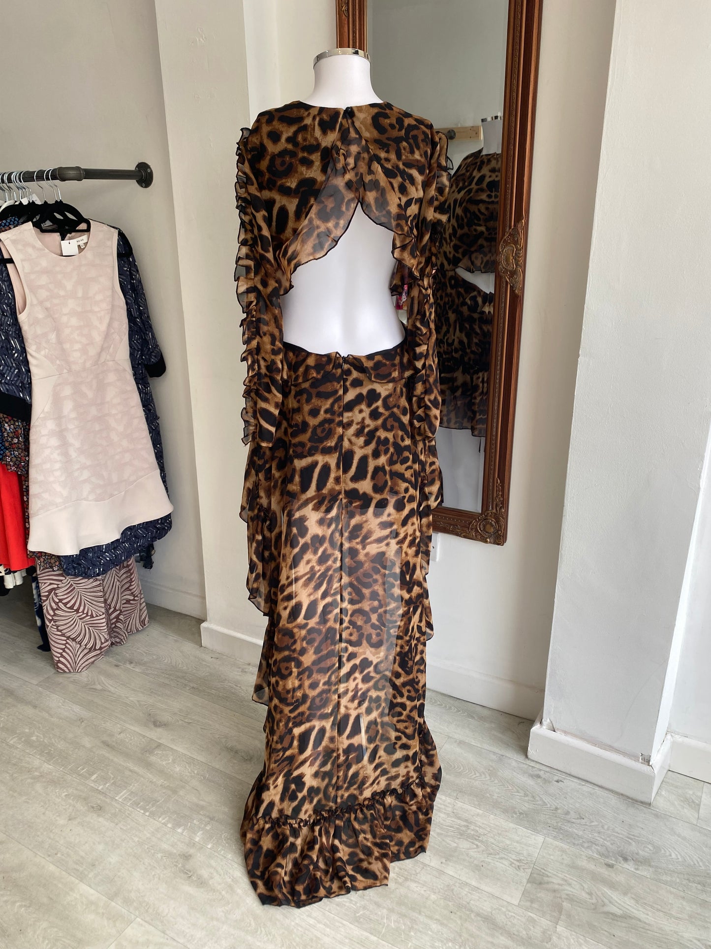 Leopard Print Cut Out Dress with Train Size 6-8