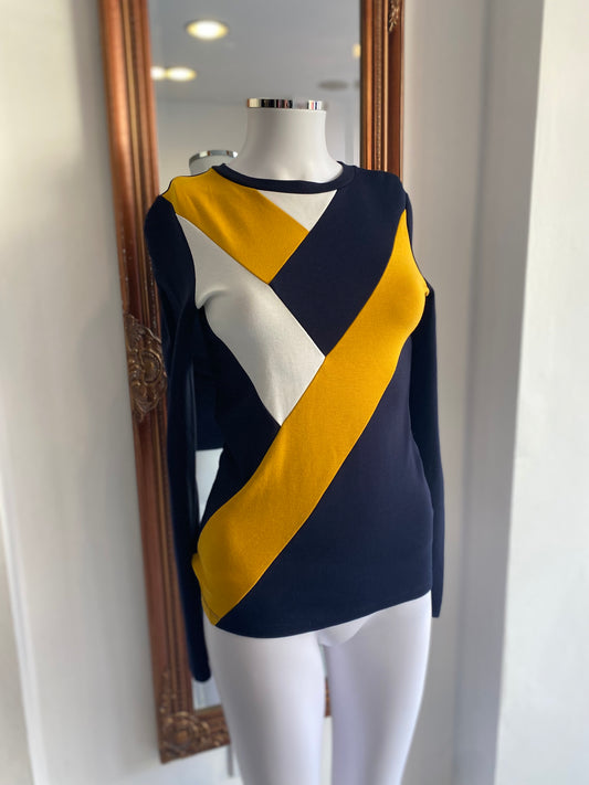 Karen Millen Navy Top with Mustard Pattern Size 10